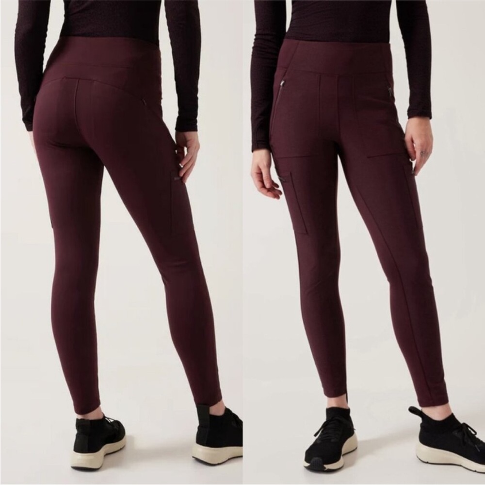 Athleta Headlands Hybrid High Rise Cargo Legging Pants Spiced Cabernet 24 $119